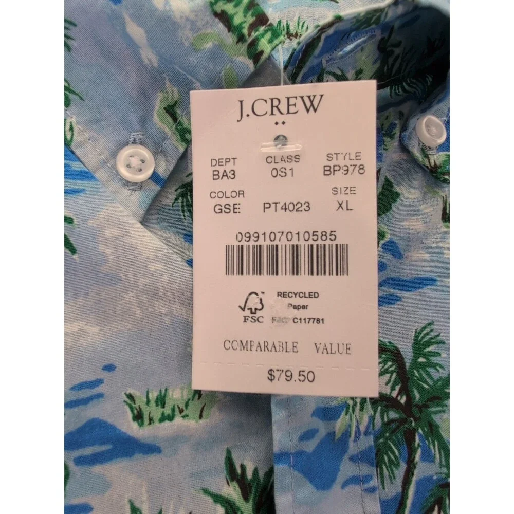 J.Crew Flex Washed Slim Hawaiian Palm Trees Button Down Short Sleeve Shirt XL - Picture 4 of 13